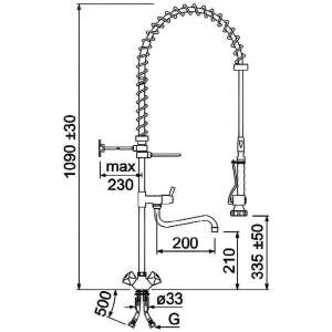 grifo ducha de prelavado 2 aguas monobloc medidas