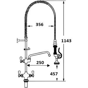 grifo ducha de prelavado 2 aguas palomilla medidas