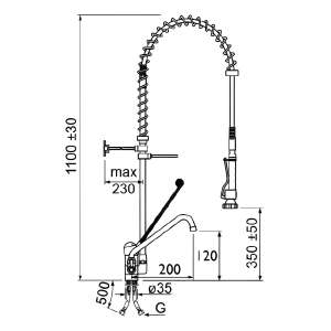 grifo ducha de prelavado maneta gerontologica medidas